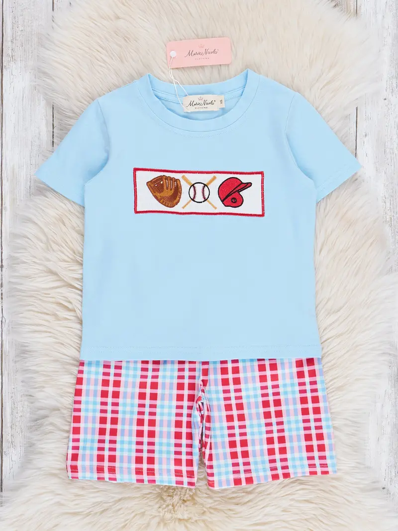 Smocked Baseball-Themed Matching Outfit Set 1