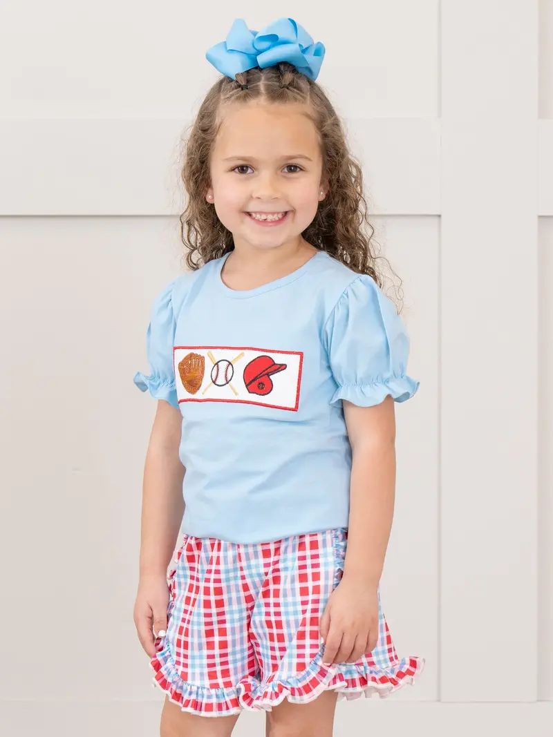 Smocked Baseball-Themed Ruffle Outfit For Babies 1