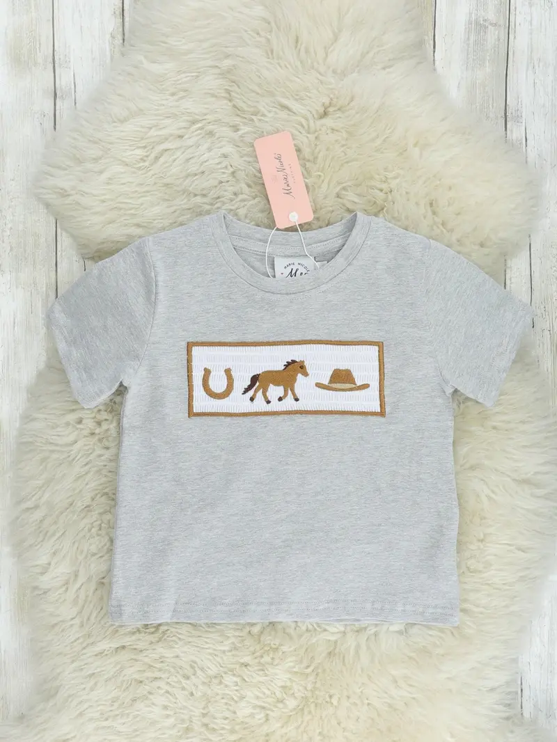 Smocked Short-Sleeve Horse Graphic Shirt 1