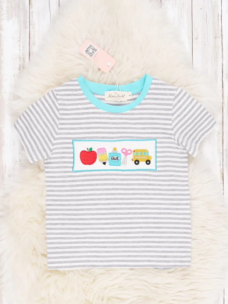 Smocked Stripe Shirt Featuring School Supplies 1