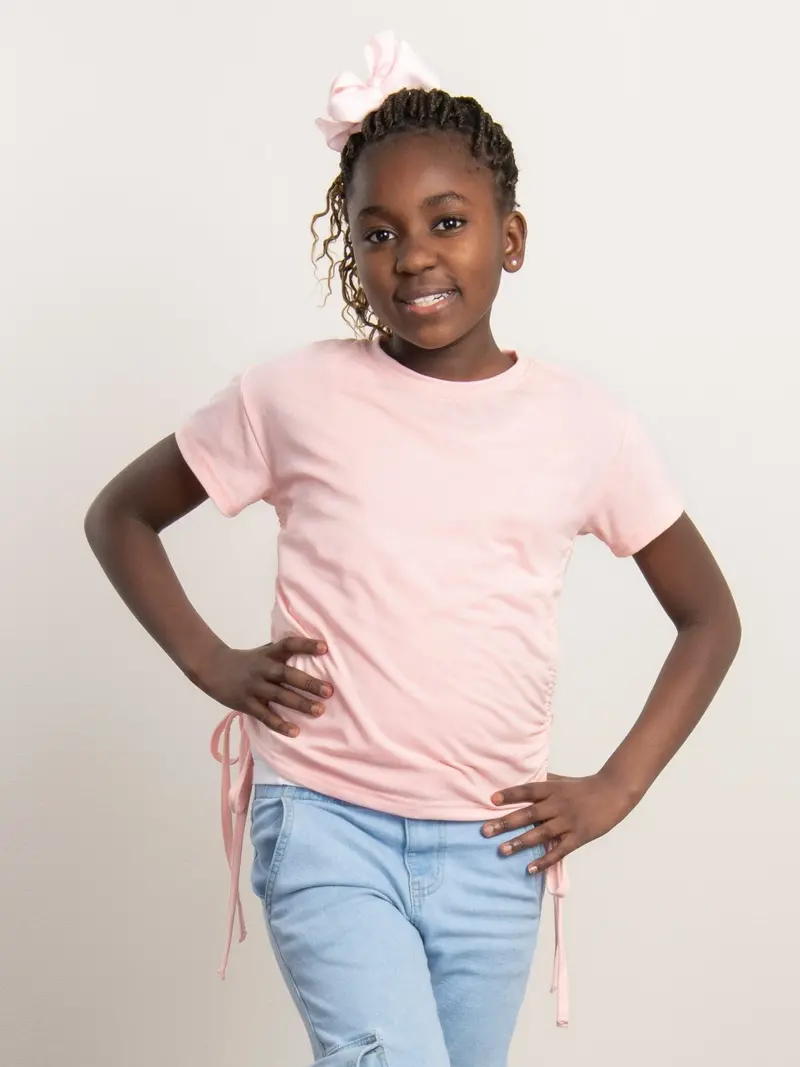 Soft Pink Side-Cinch Top For Casual Wear 1