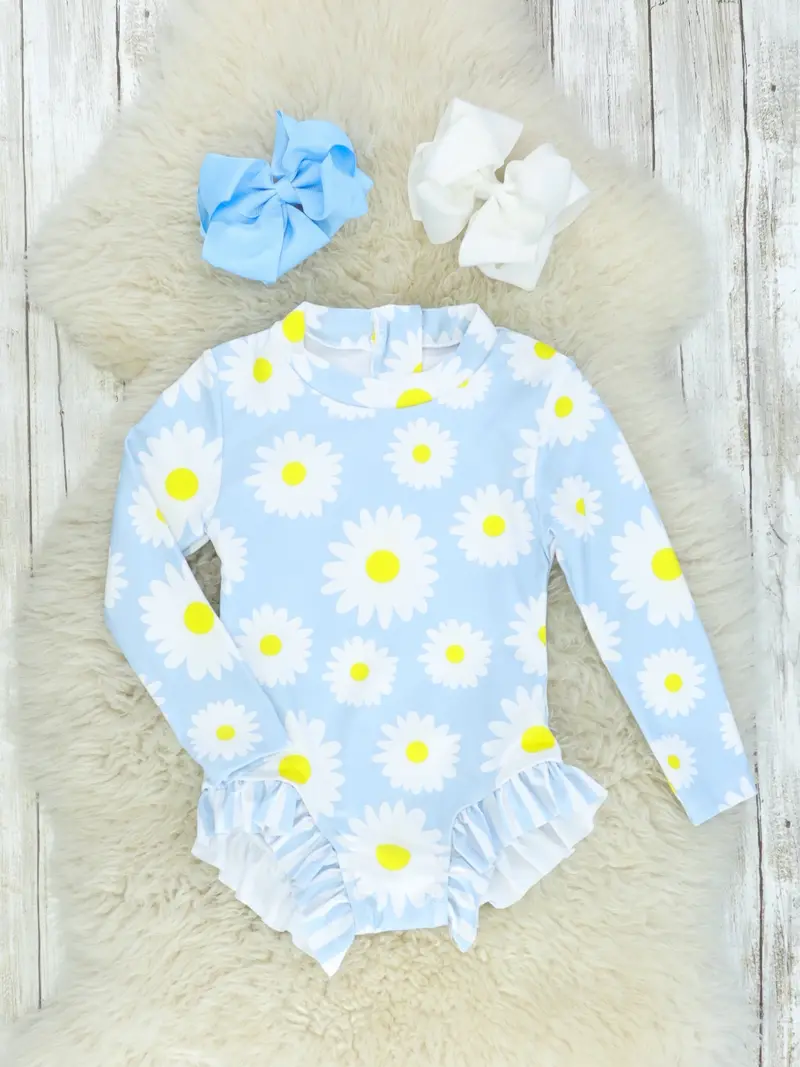 Spring Daisy Long-Sleeve Swimsuit For Girls 1