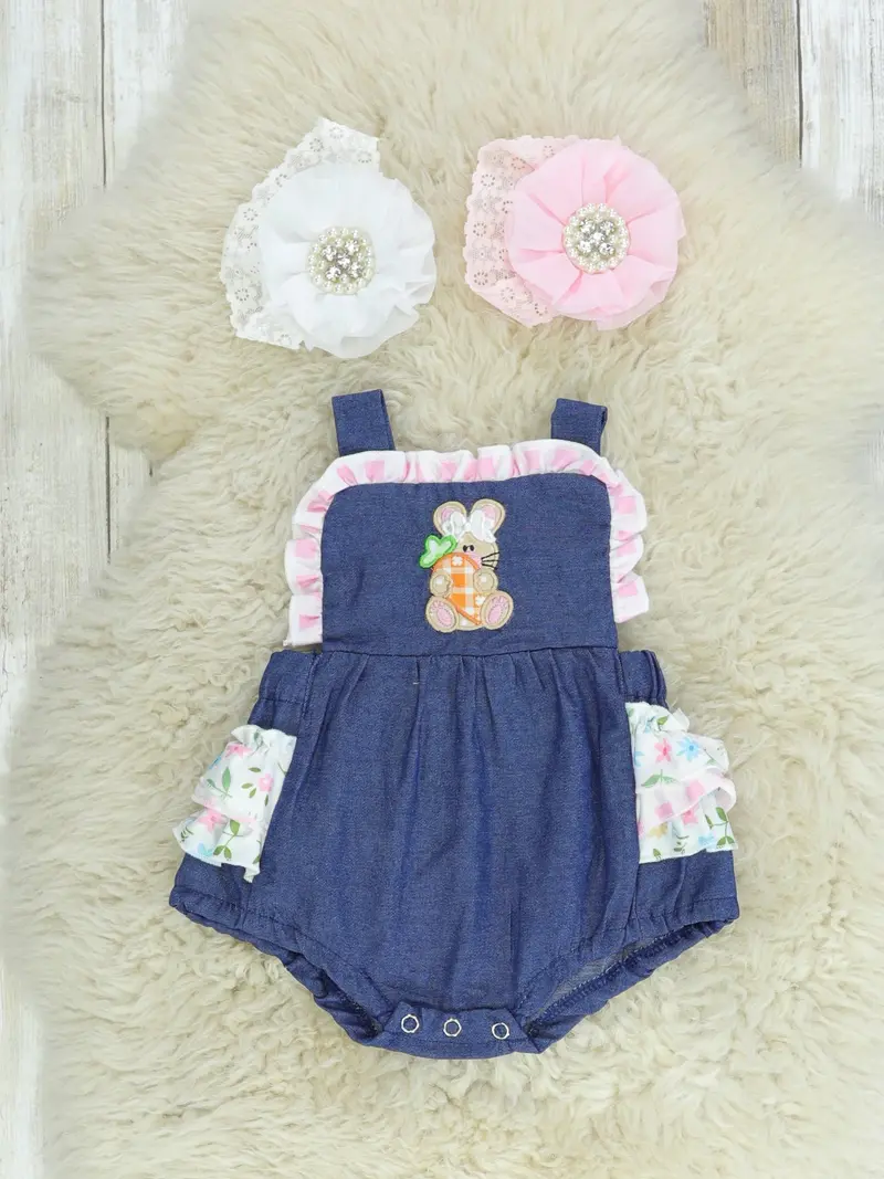 Spring Floral Bunny Chambray Tank With Ruffle Bubble Romper 1