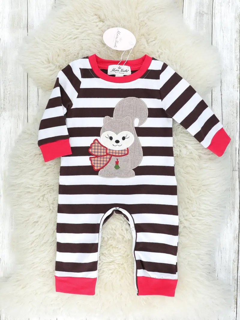 Squirrel-Themed Striped Romper For Babies 1