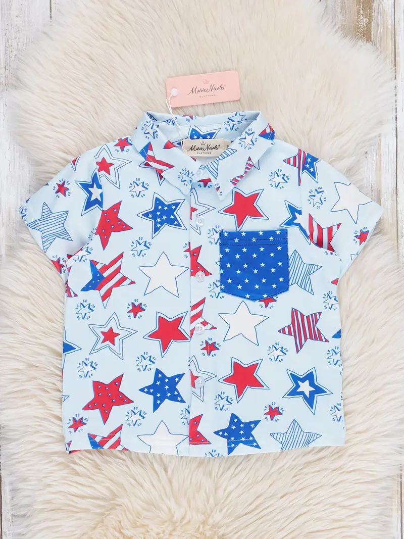 Star-Spangled Button-Up Short-Sleeve Top 1
