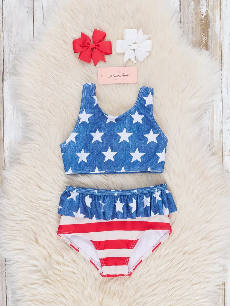Stars And Stripes Ruffled Swimsuit For Toddlers 1