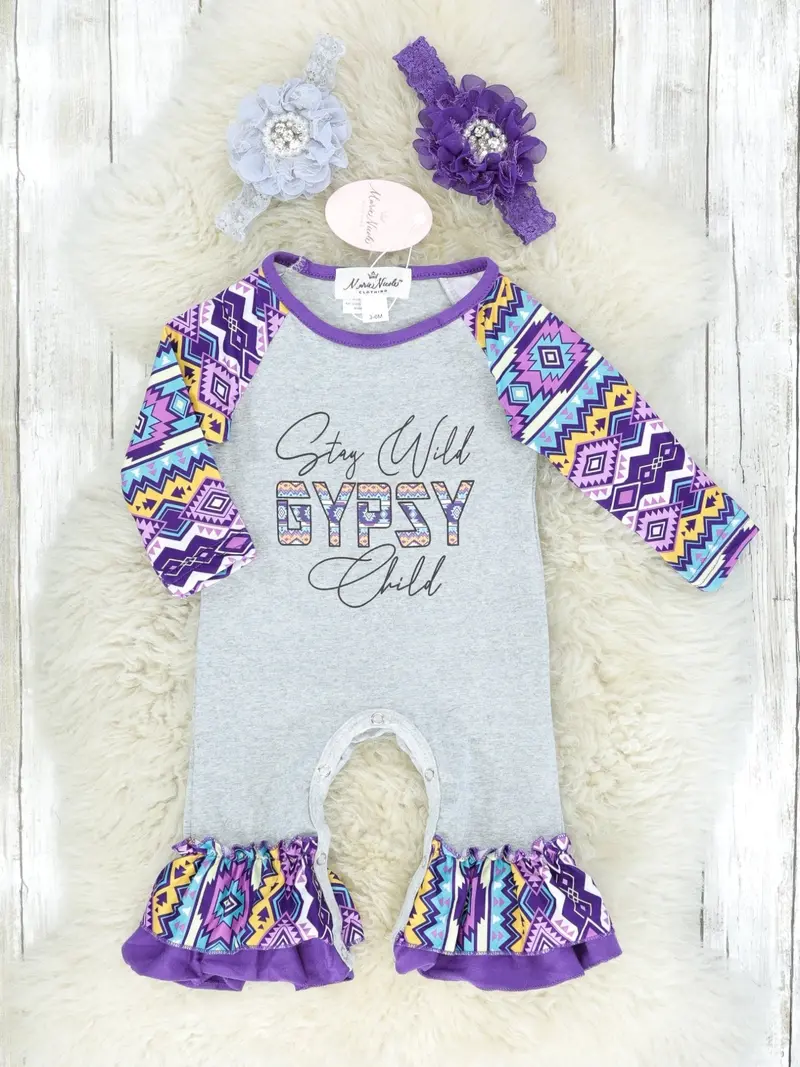 "Stay Wild Gypsy Child" Aztec-Print Romper For Toddlers 1