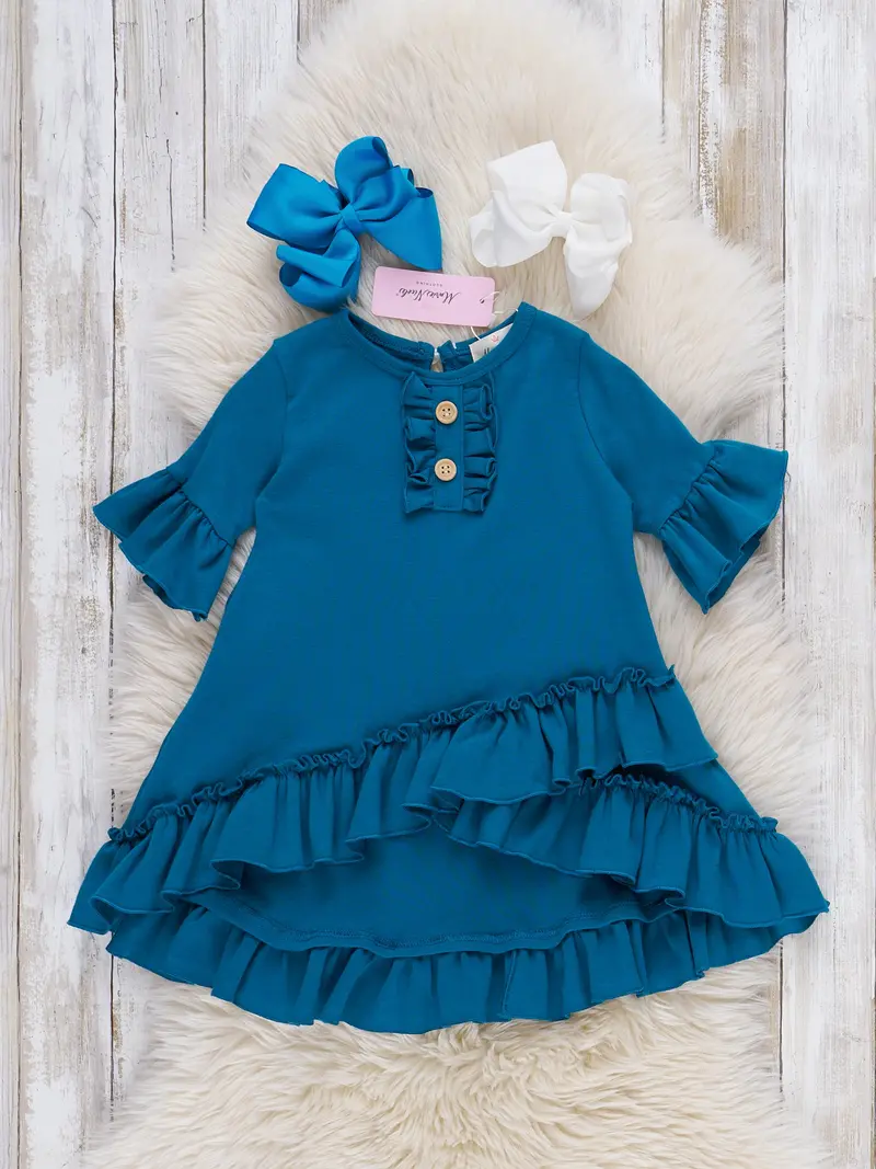 Steel Blue Hi-Low Cotton Ruffle Tunic 1
