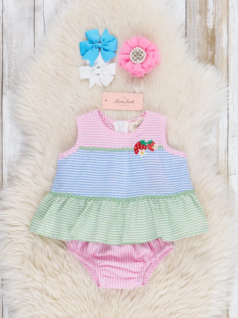Strawberry Embroidery Striped Bloomers Set 1