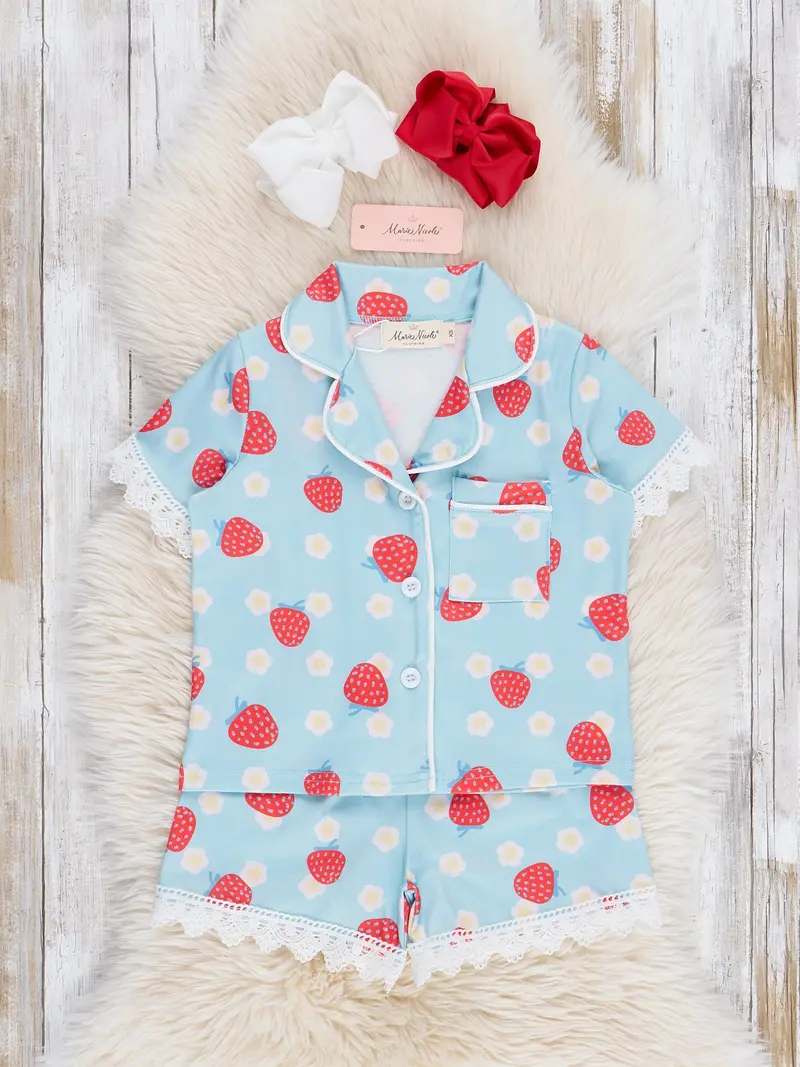 Strawberry Lace Trim Ruffle Pajama Set 1