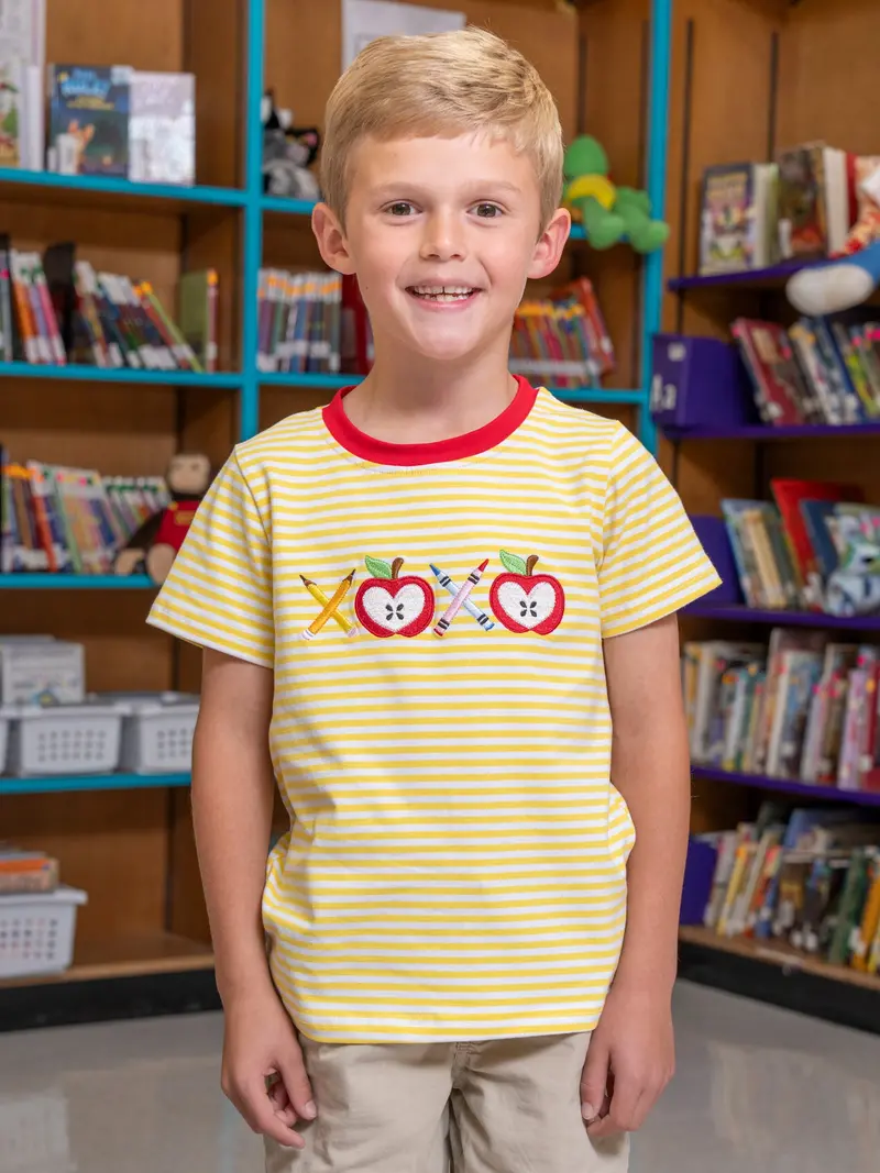 Striped Apple-And-Pencil Embroidered Cotton Shirt 1