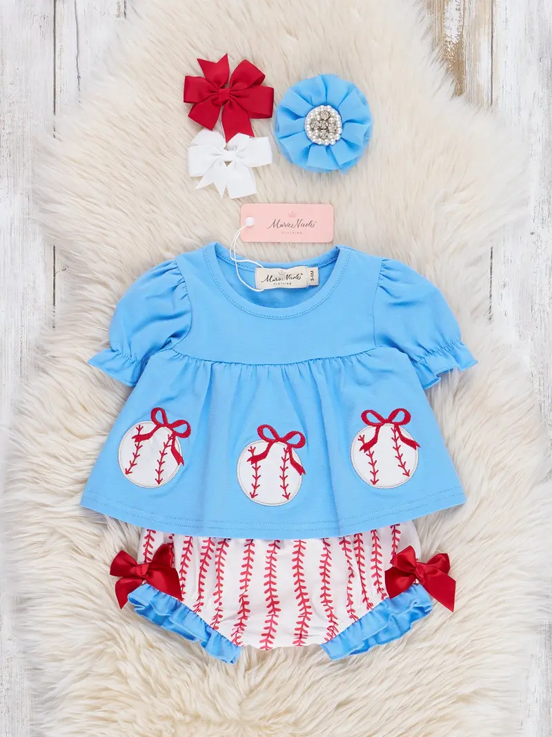 Striped Baseball Embroidered Bloomers Set 1