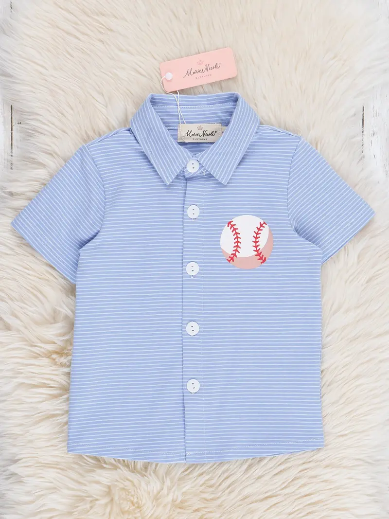 Striped Baseball-Style Cotton Polo Top For Girls 1