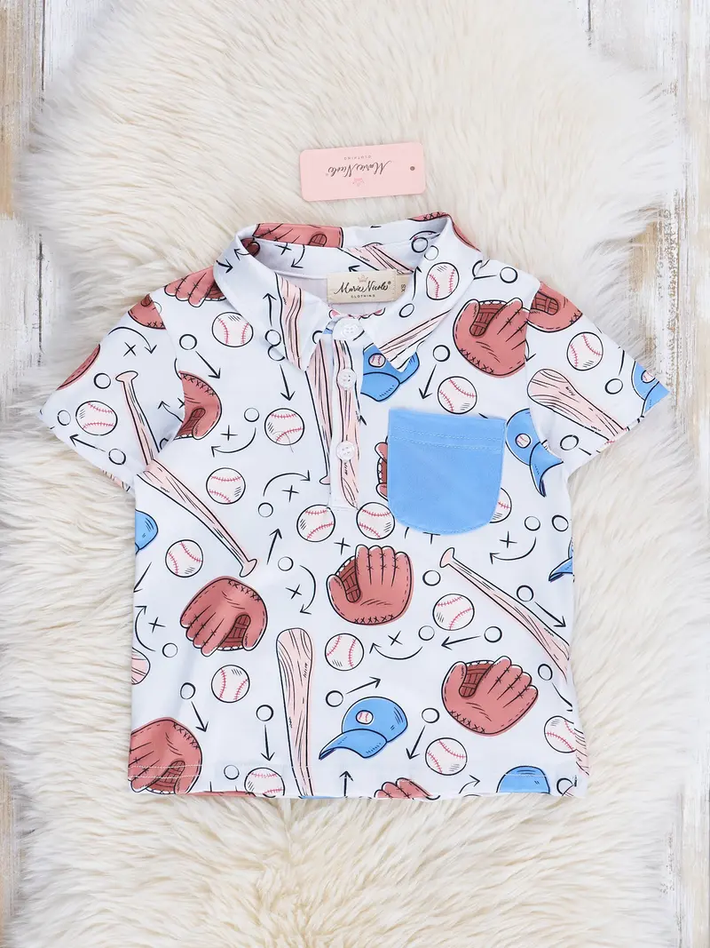 Striped Blue Baseball-Style Polo Shirt 1