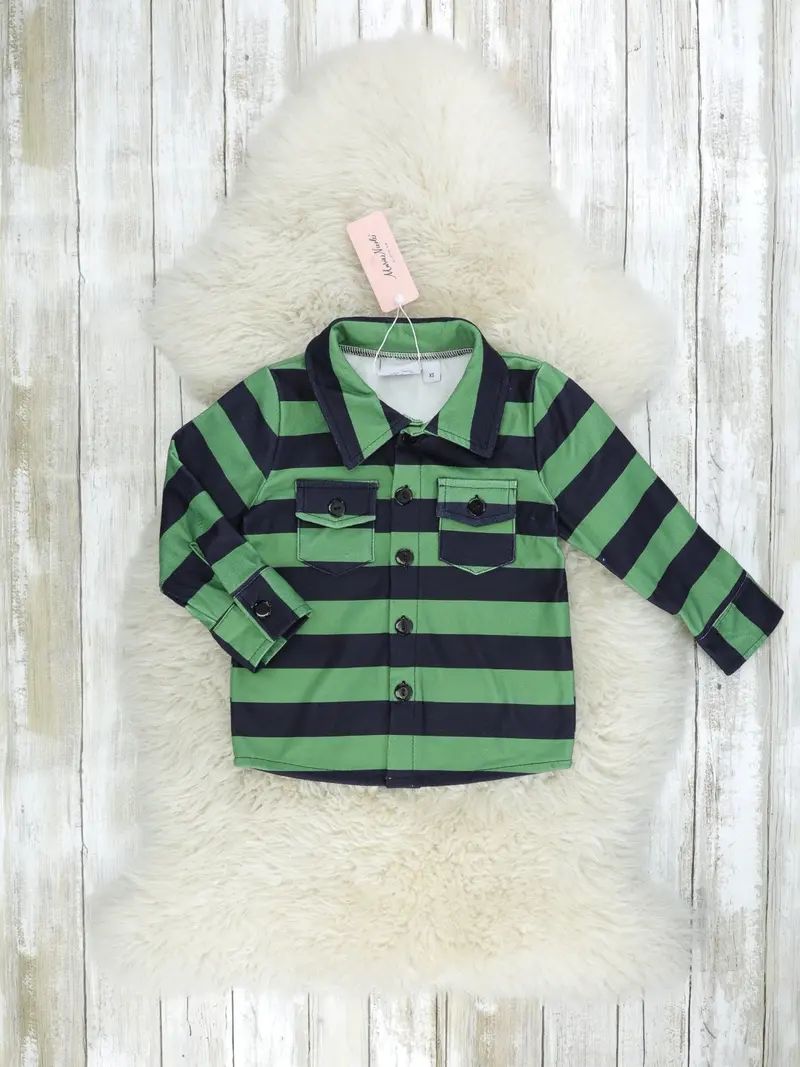 Striped Button-Up Shirt – Green And Black Nautical-Inspired Top 1