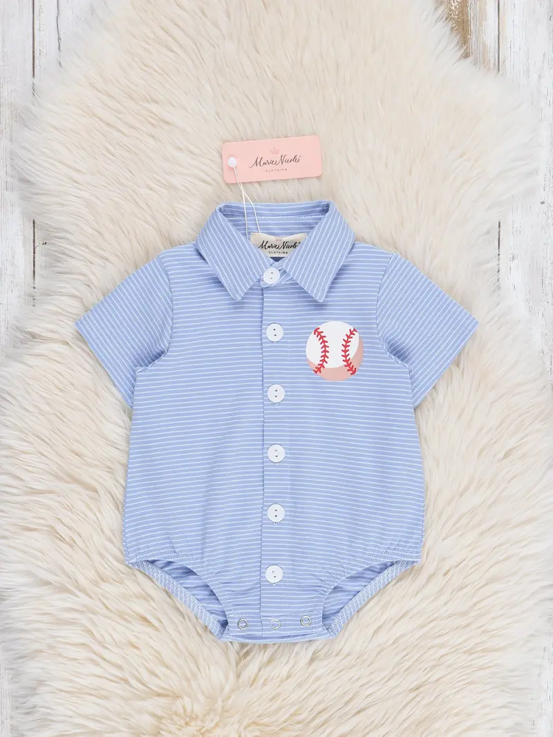Striped Cotton Baseball Romper For Everyday Wear 1