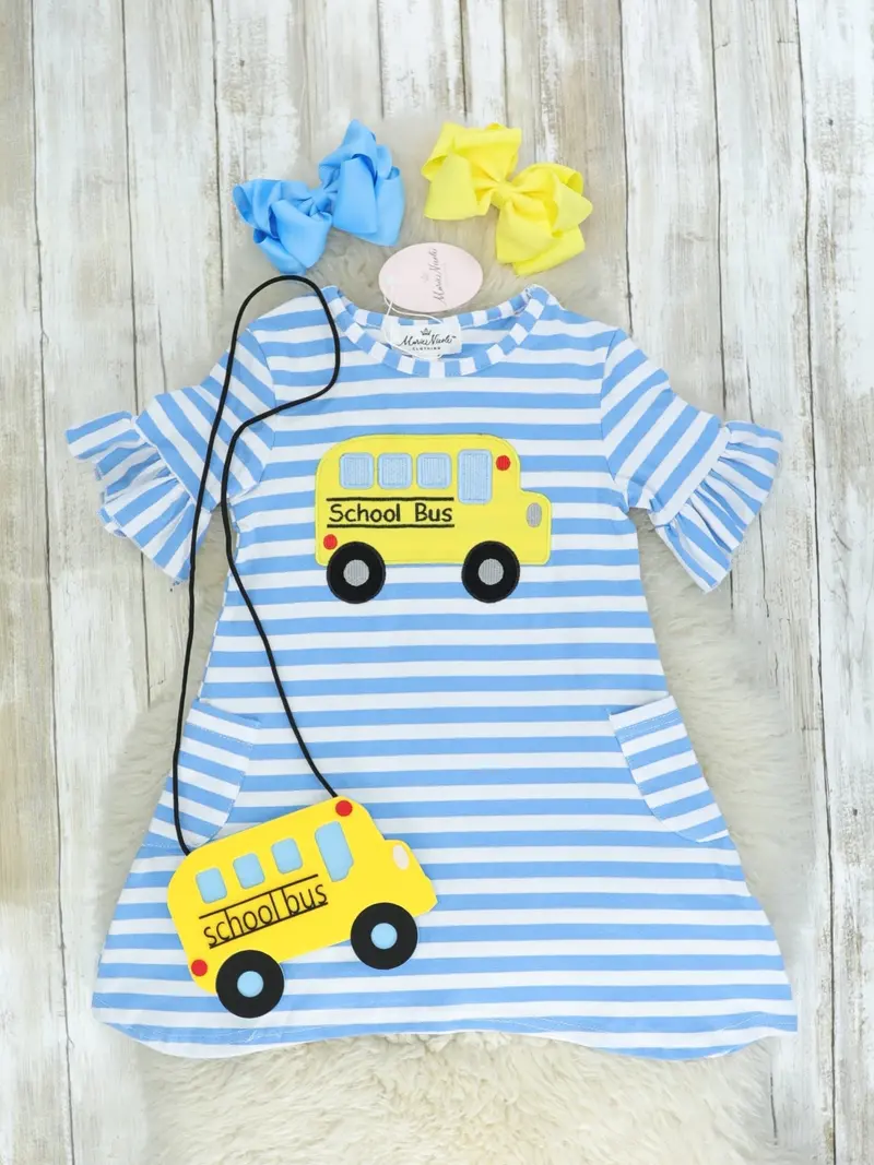 Striped School Bus Dress In Blue And White 1