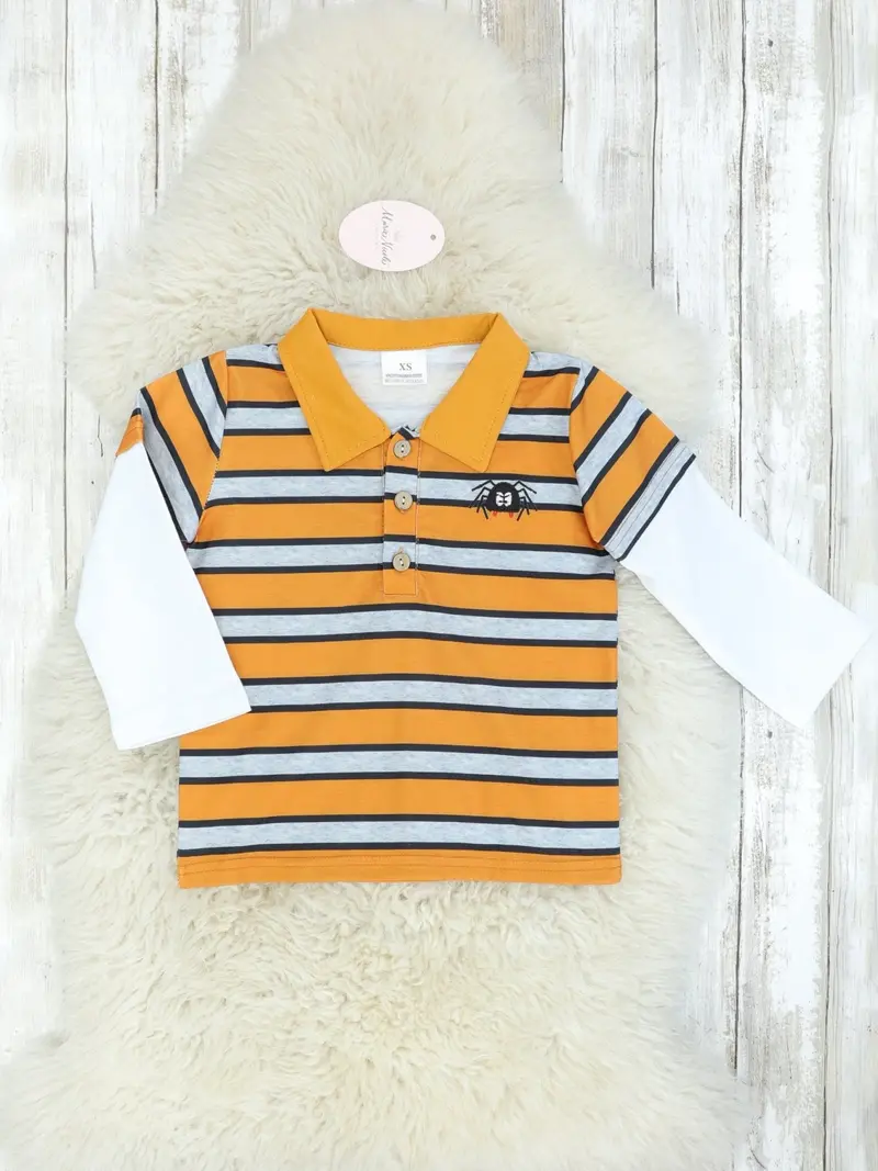 Striped Spider Motif Polo Shirt 1