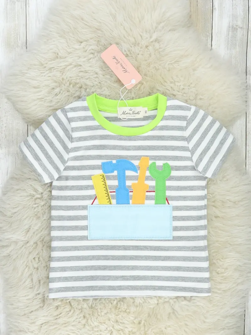 Striped Toolbox Graphic Shirt For Toddlers 1