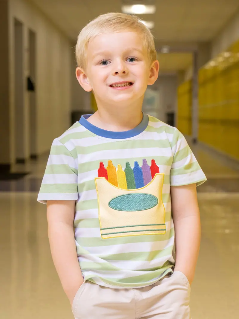 Striped Top Featuring Crayon Box Embroidery 1