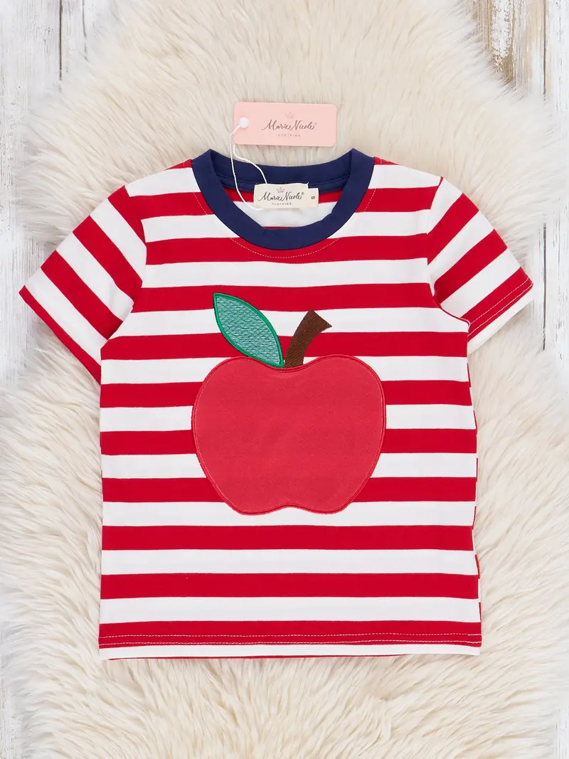 Striped Top With Embroidered Apple Design 1
