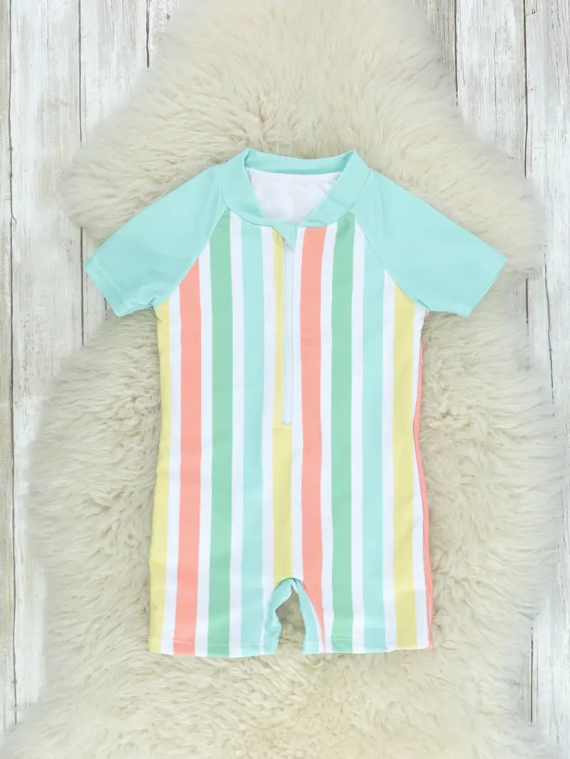 Striped Zip-Front Swimsuit For Summer 1