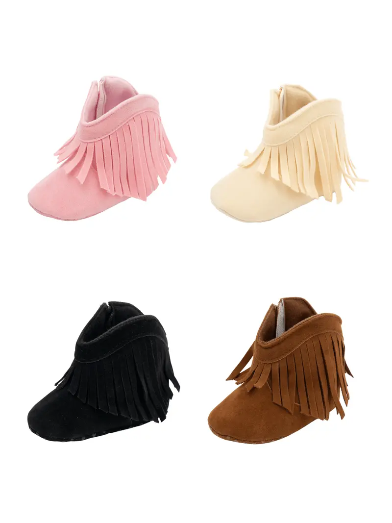 Suede Baby Moccasin Boots With Fringe Detail 1