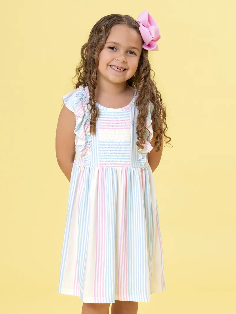 Sunshine Sway Striped Ruffle Dress With Flared Skirt 1