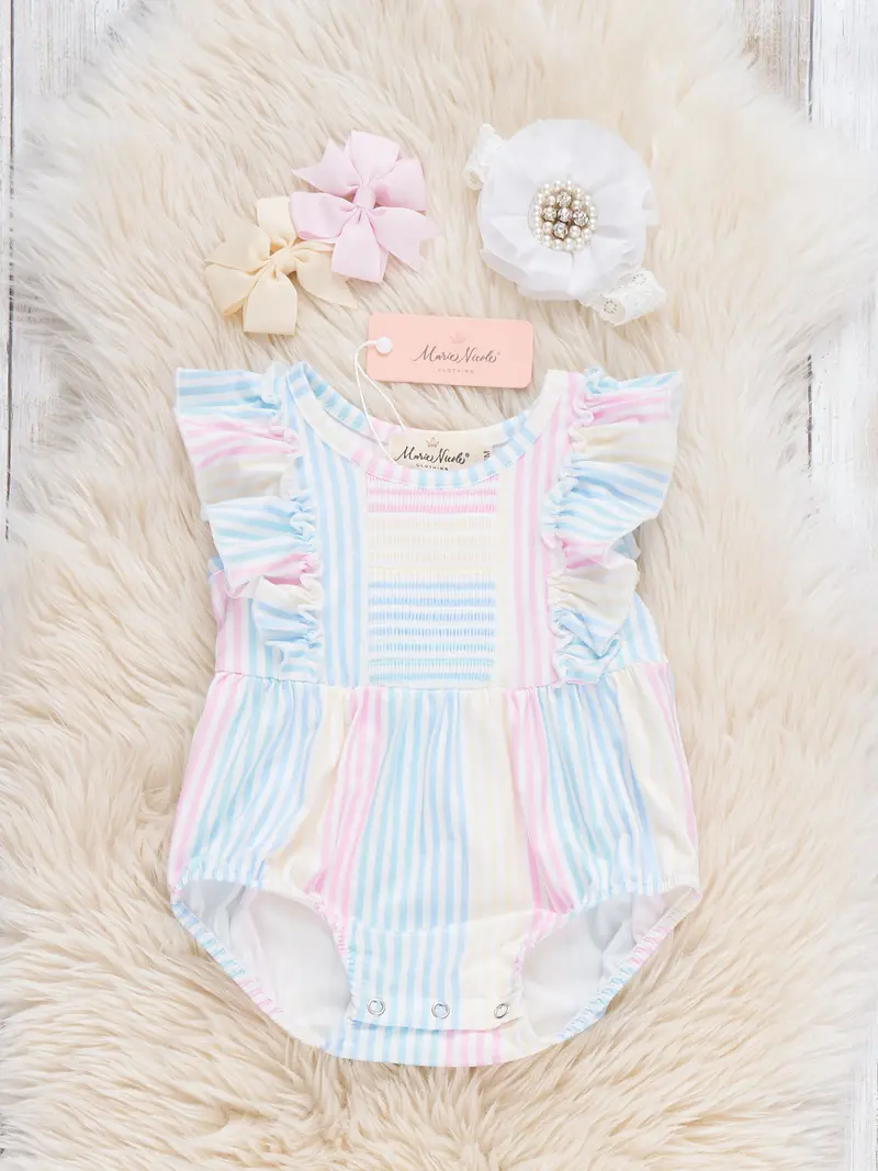 Sunshine Sway Striped Ruffle Romper For Little Girls 1