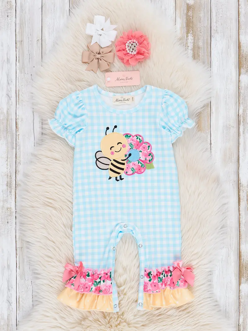 Sweet Bee Embroidered Ruffle Romper 1