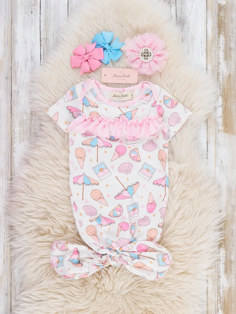 Sweet Scoop Neck Ruffle Knot Gown For Newborns 1