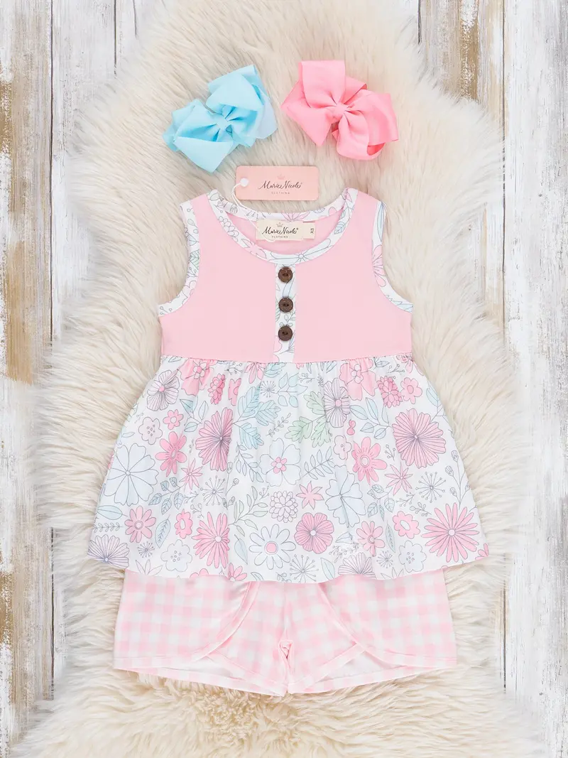 Sweet Wildflowers Gingham Matching Outfit Set 1