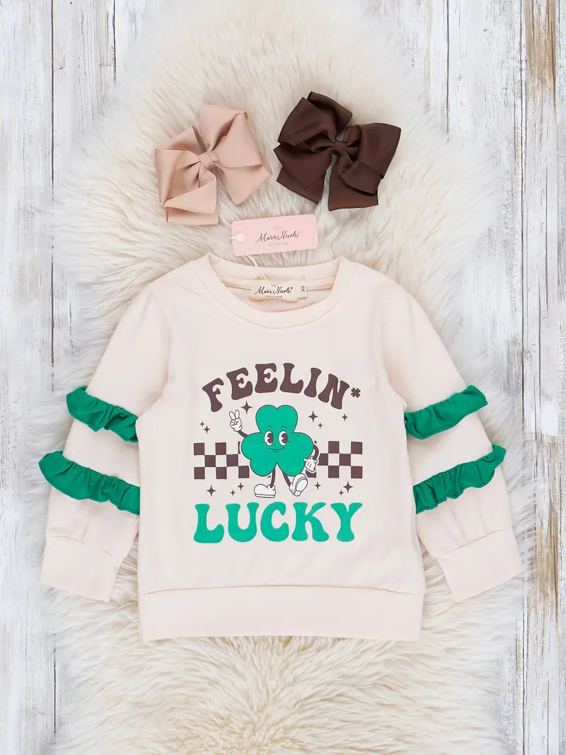 Tan And Green Feelin' Lucky Ruffle Short-Sleeve Top 1
