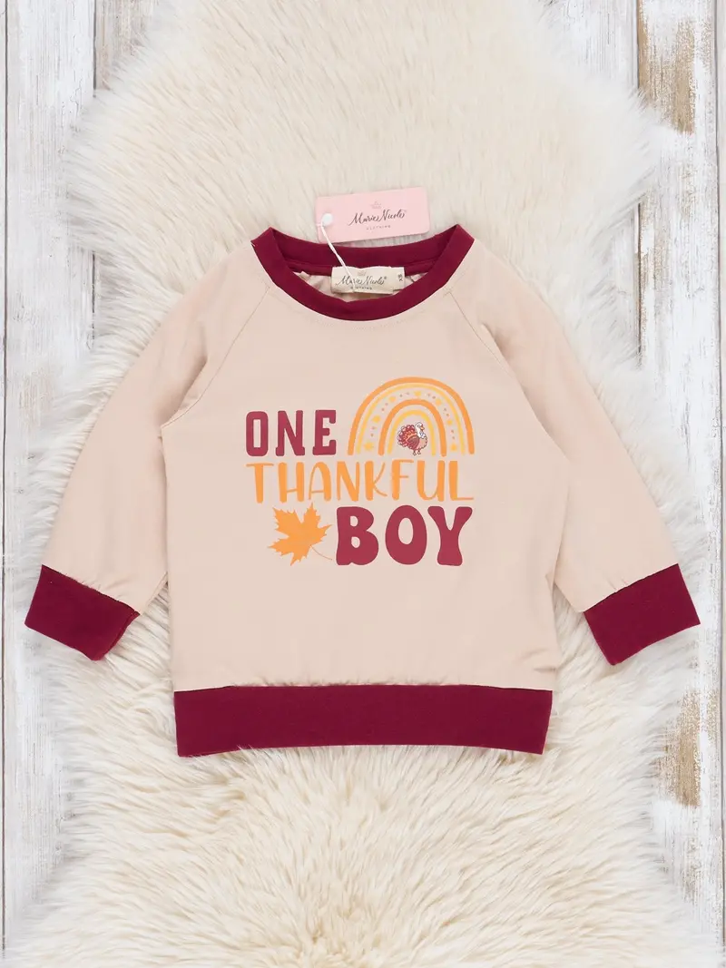 Tan And Maroon "Thankful Boy" Short-Sleeve Shirt 1