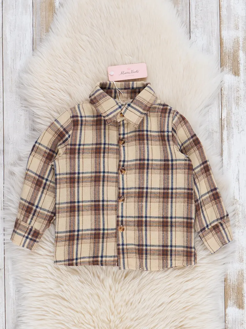 Tan Plaid Flannel Button-Up Shirt 1