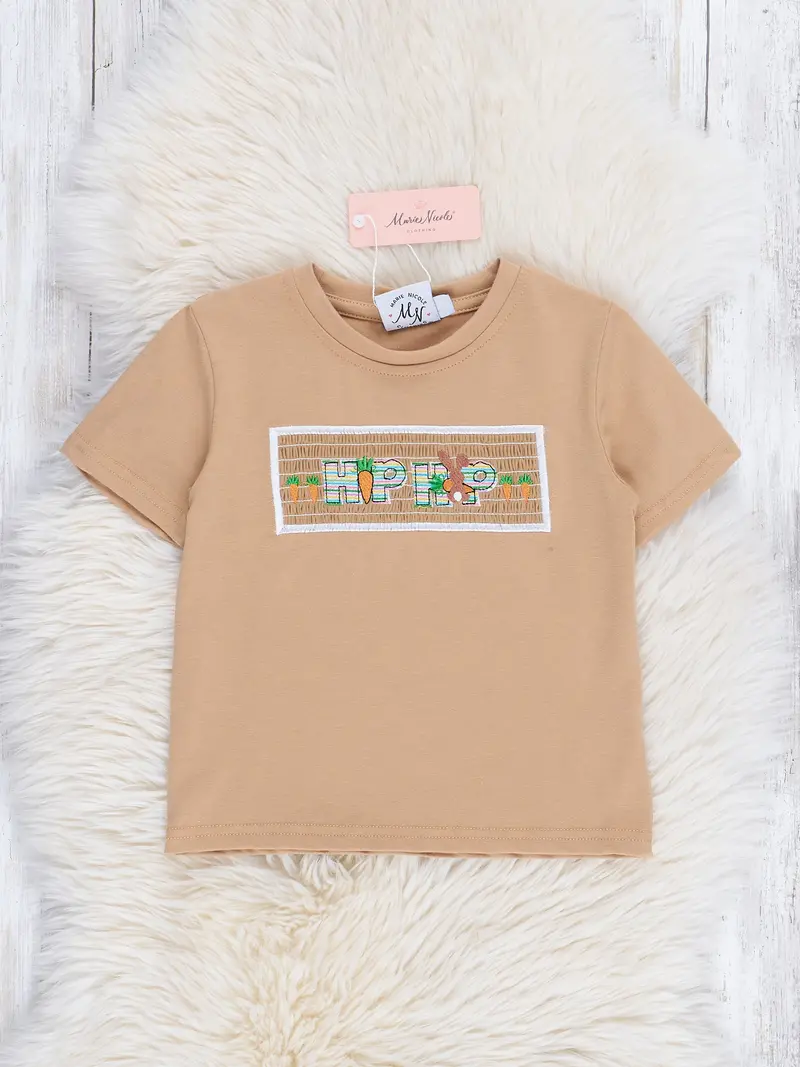 Tan Smocked Hip-Hop Inspired Short-Sleeve Shirt 1