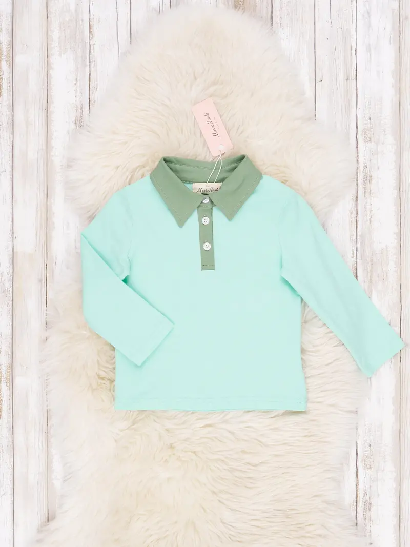 Teal And Olive Long-Sleeve Polo Shirt 1