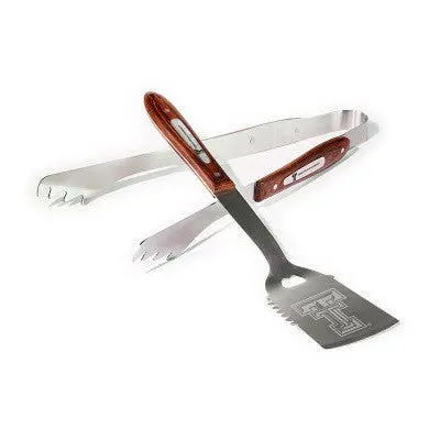 Texas Tech Red Raiders Bbq Tool Set – 2-Piece Wooden Handle Grill Kit 1