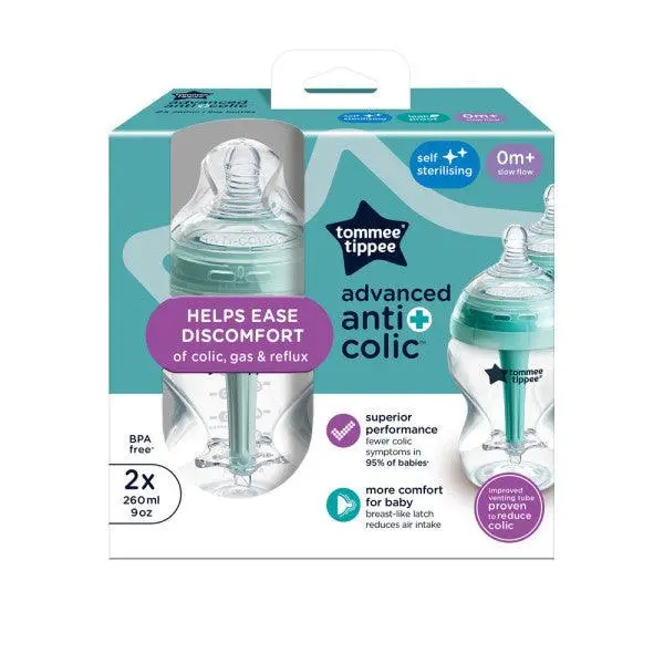 Tommee Tippee Natural Start Anti-Colic Bottles – 260Ml, 0+ Months (2-Pack) 1