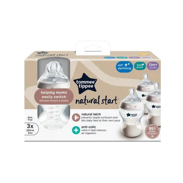 Tommee Tippee Natural Start Anti-Colic Bottles – 260Ml, 0+ Months (3-Pack) 1