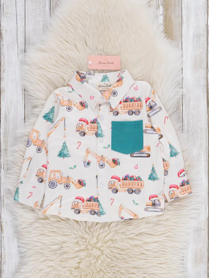 Toy Truck-Themed Button-Up Shirt For Toddlers 1