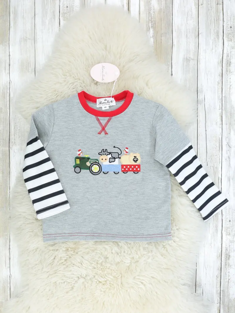 Tractor And Farm Animal Striped Shirt 1