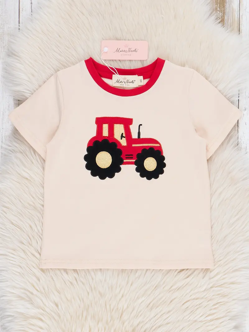 Tractor-Embroidered Cotton Short-Sleeve Shirt 1