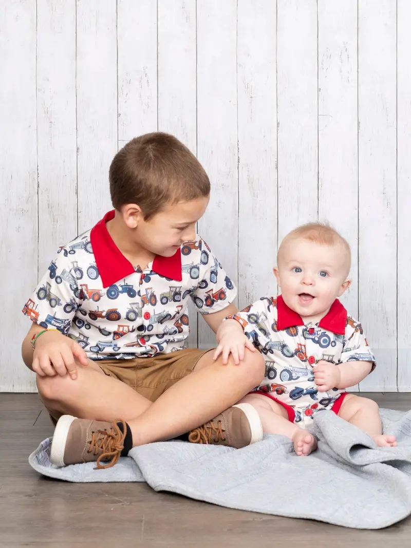 Tractor-Print Button-Front Polo Shirt 1