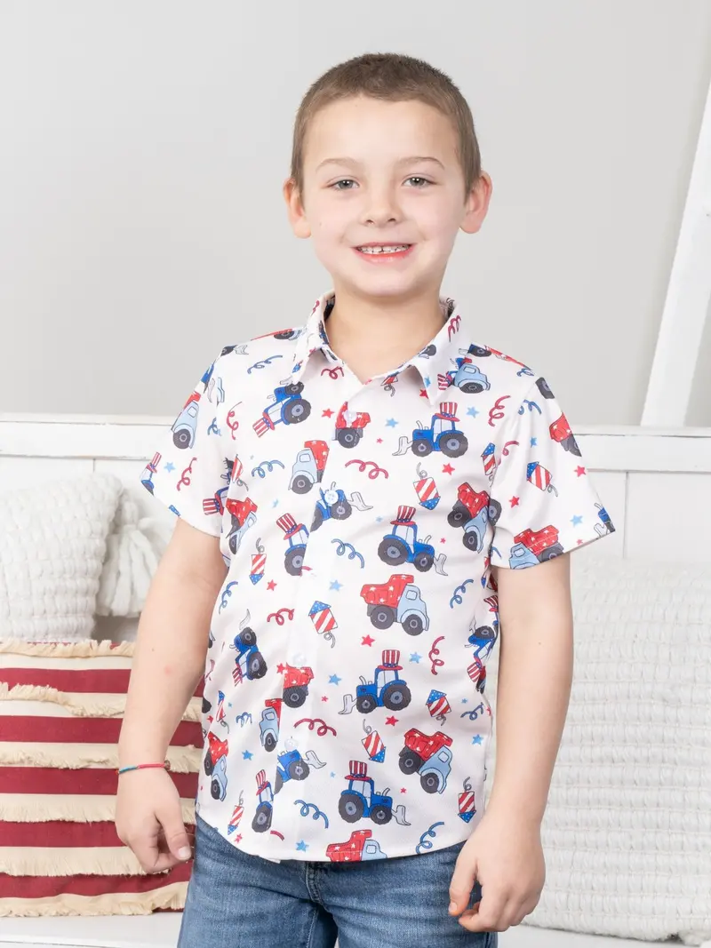 Tractor-Themed Patriotic Polo Top 1