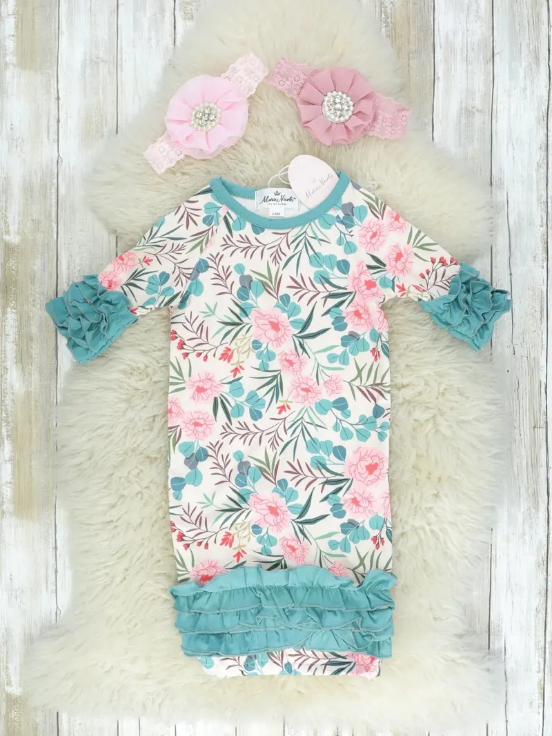 Tropical Icing Gown In Pink And Cadet Blue 1