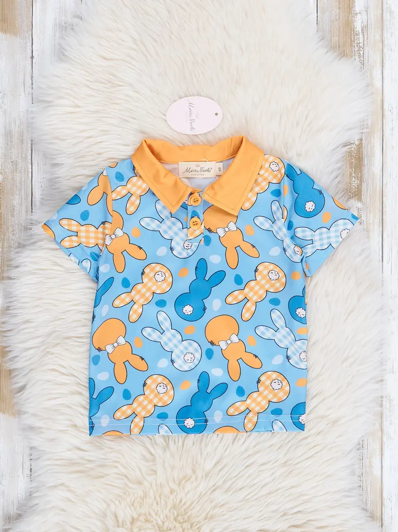 Turquoise And Orange Bunny Graphic Polo Shirt 1