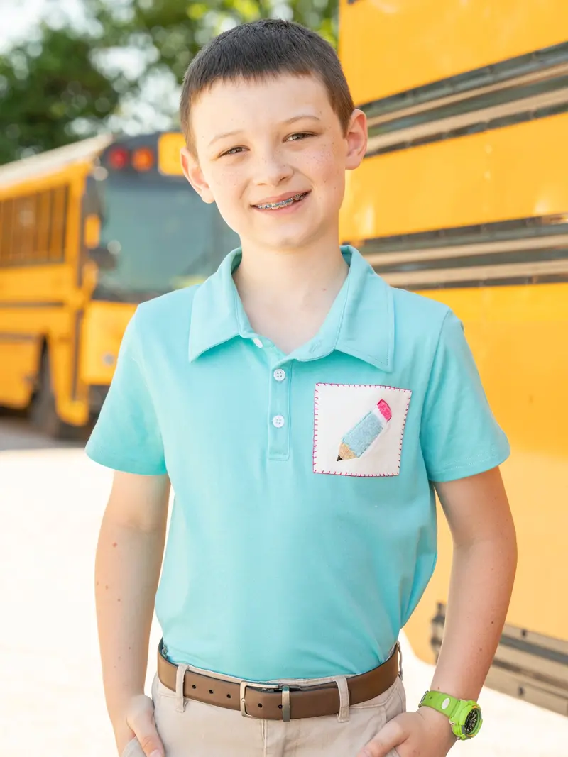 Turquoise Pencil-Embroidered Polo Shirt 1