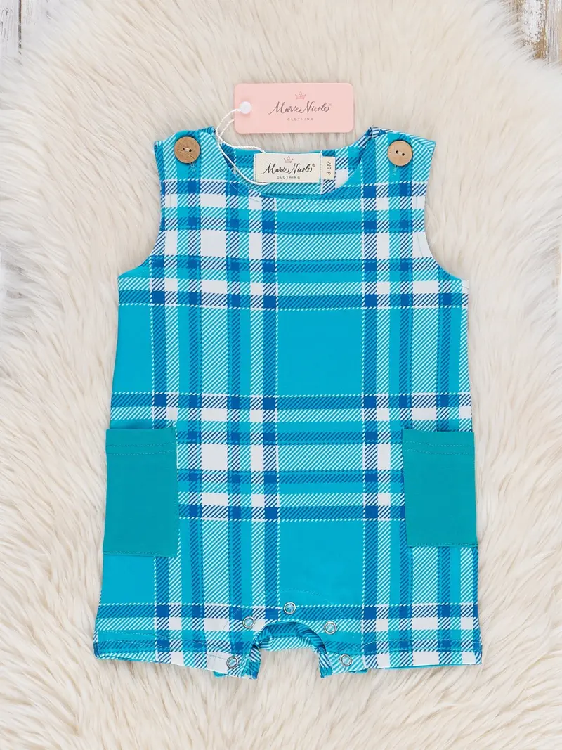 Turquoise Plaid Johnny Romper 1
