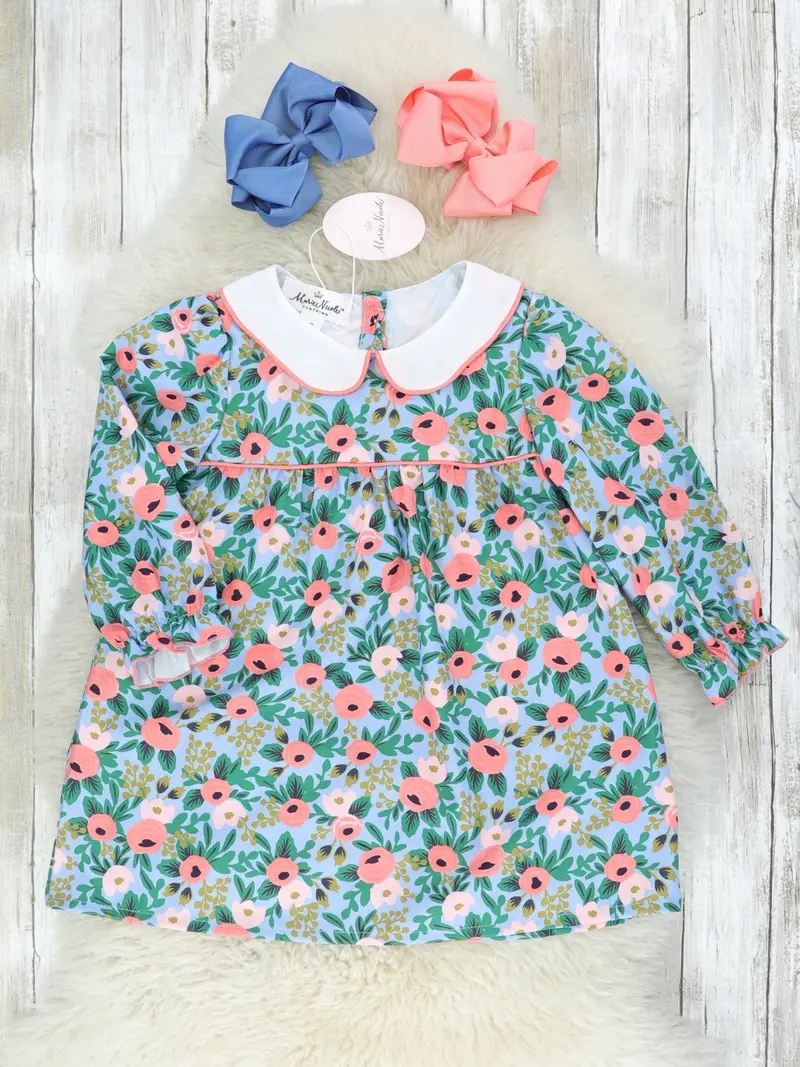 Vintage Blue And Pink Floral Dress 1
